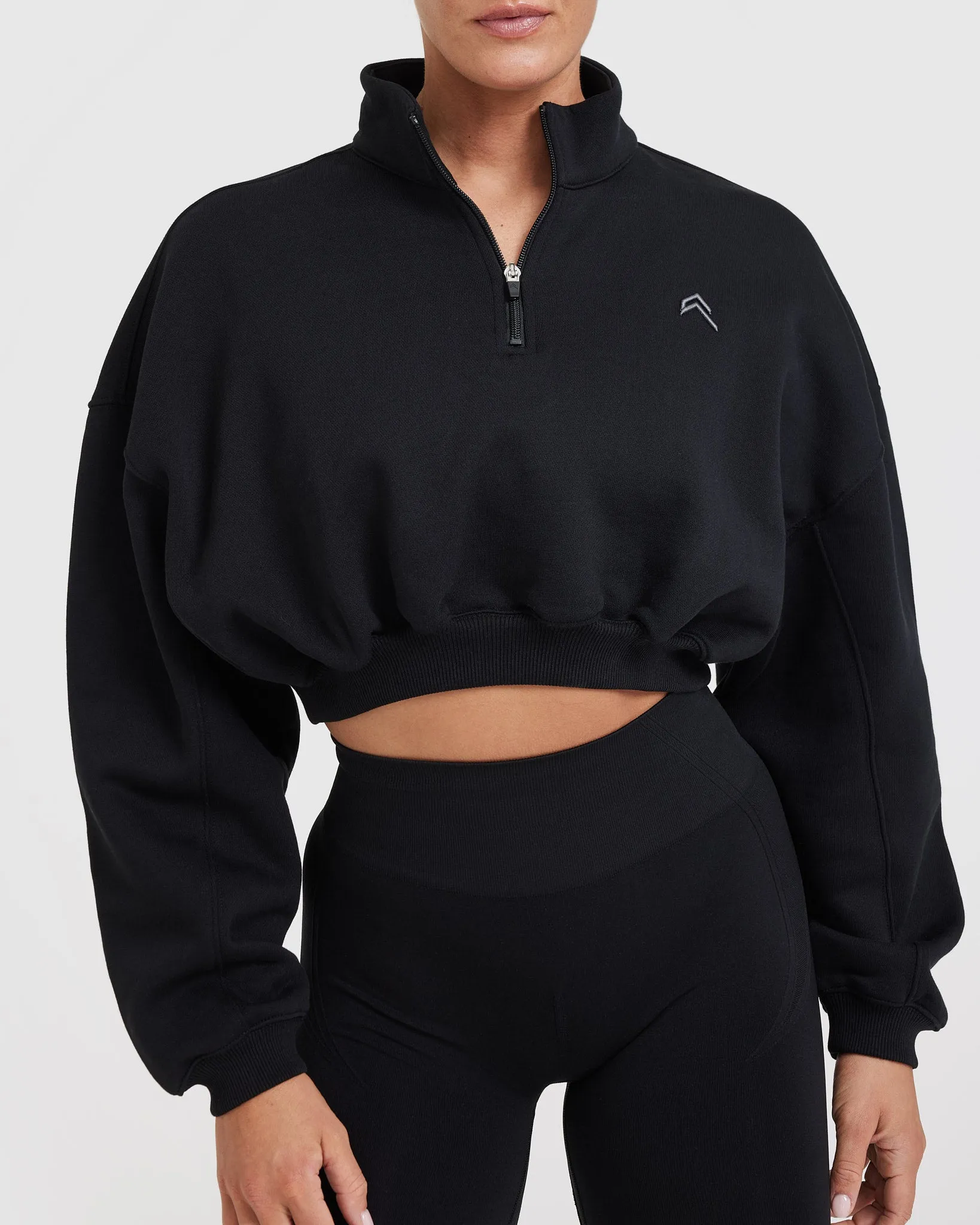 All Day Cosy Crop 1/4 Zip Sweatshirt | Black