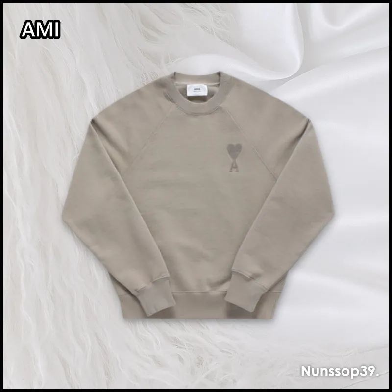 AMI PARIS  |Street Style Long Sleeves Plain Cotton Logo Designers