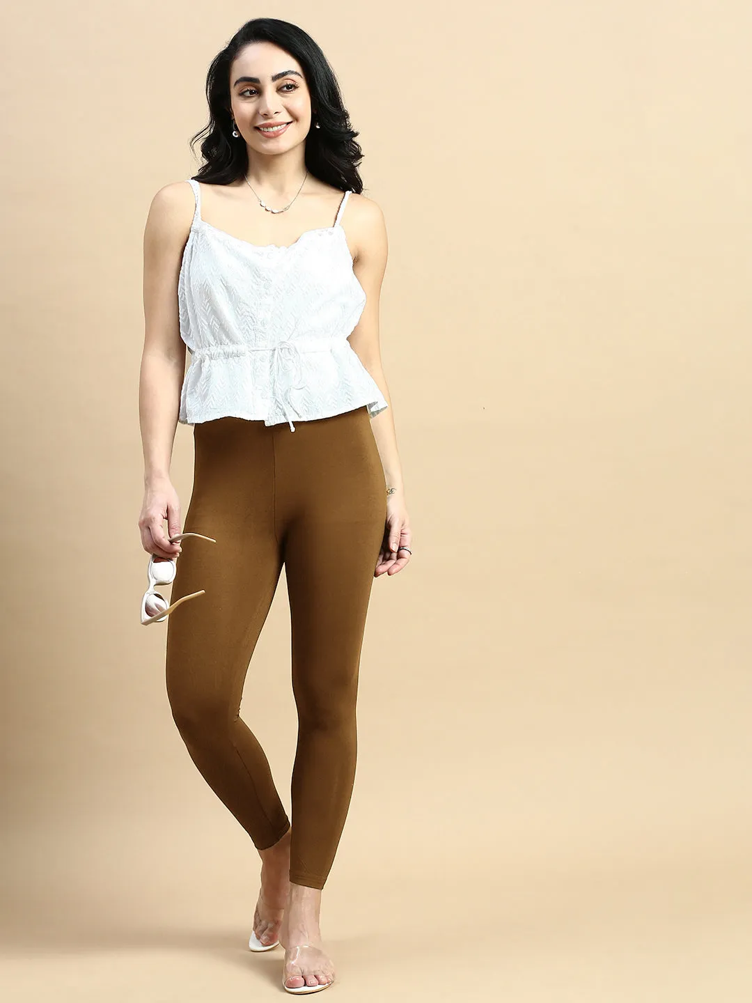 Ankle Length Leggings Viscose-Brown Oak