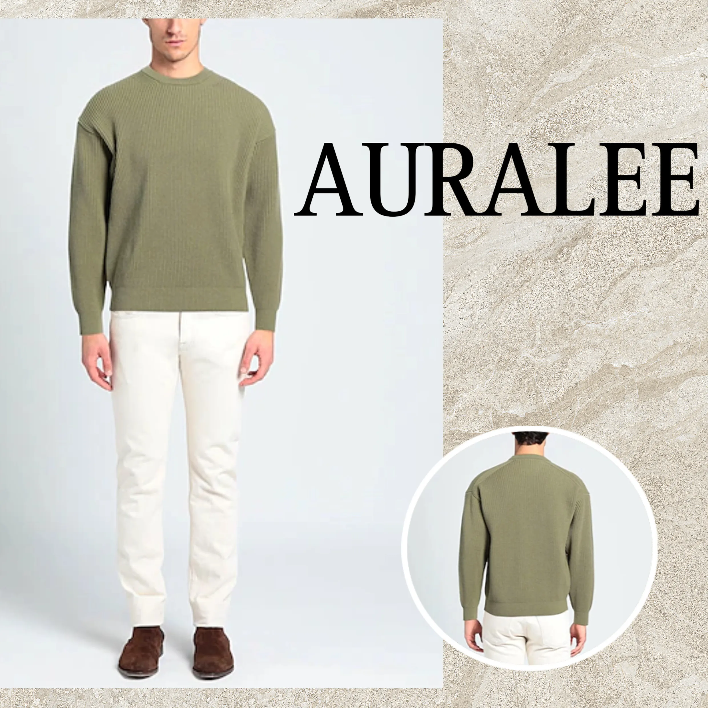 AURALEE  |Wool Long Sleeves Plain Sweaters