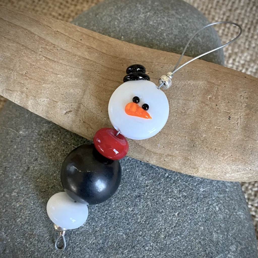 Avant Garde Shungite Snowman Ornament With Red Scarf