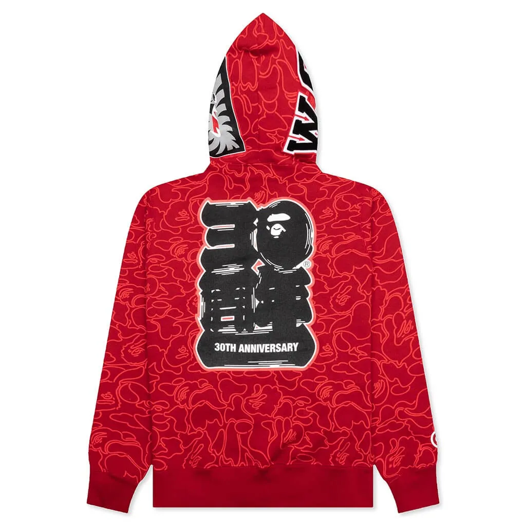 Bape 30th Anniversary Line Camo Shark Full Zip Hoodie - Red