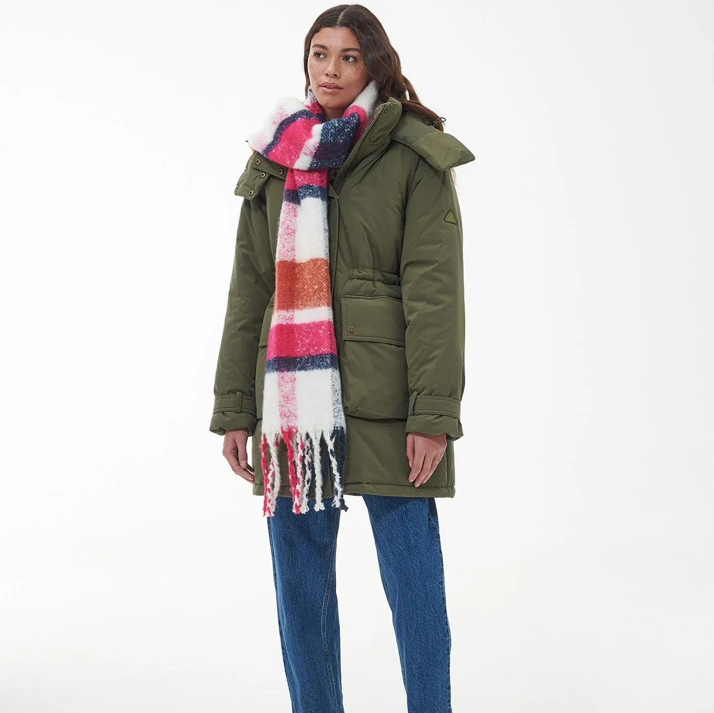 Barbour Ladies Rawson Check Scarf in Dahlia/Navy