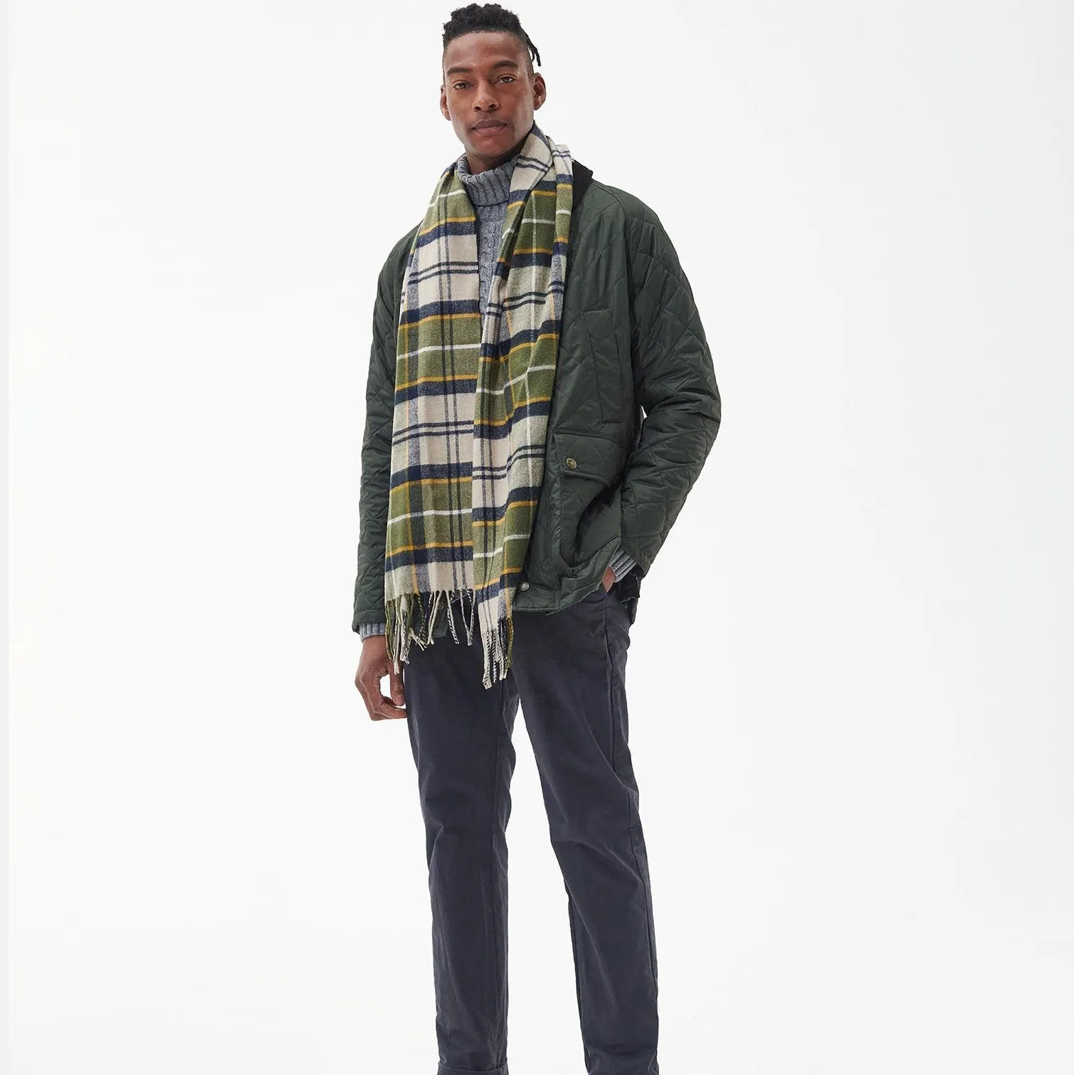 Barbour Yaxley Tartan Scarf in Forest Mist Tartan