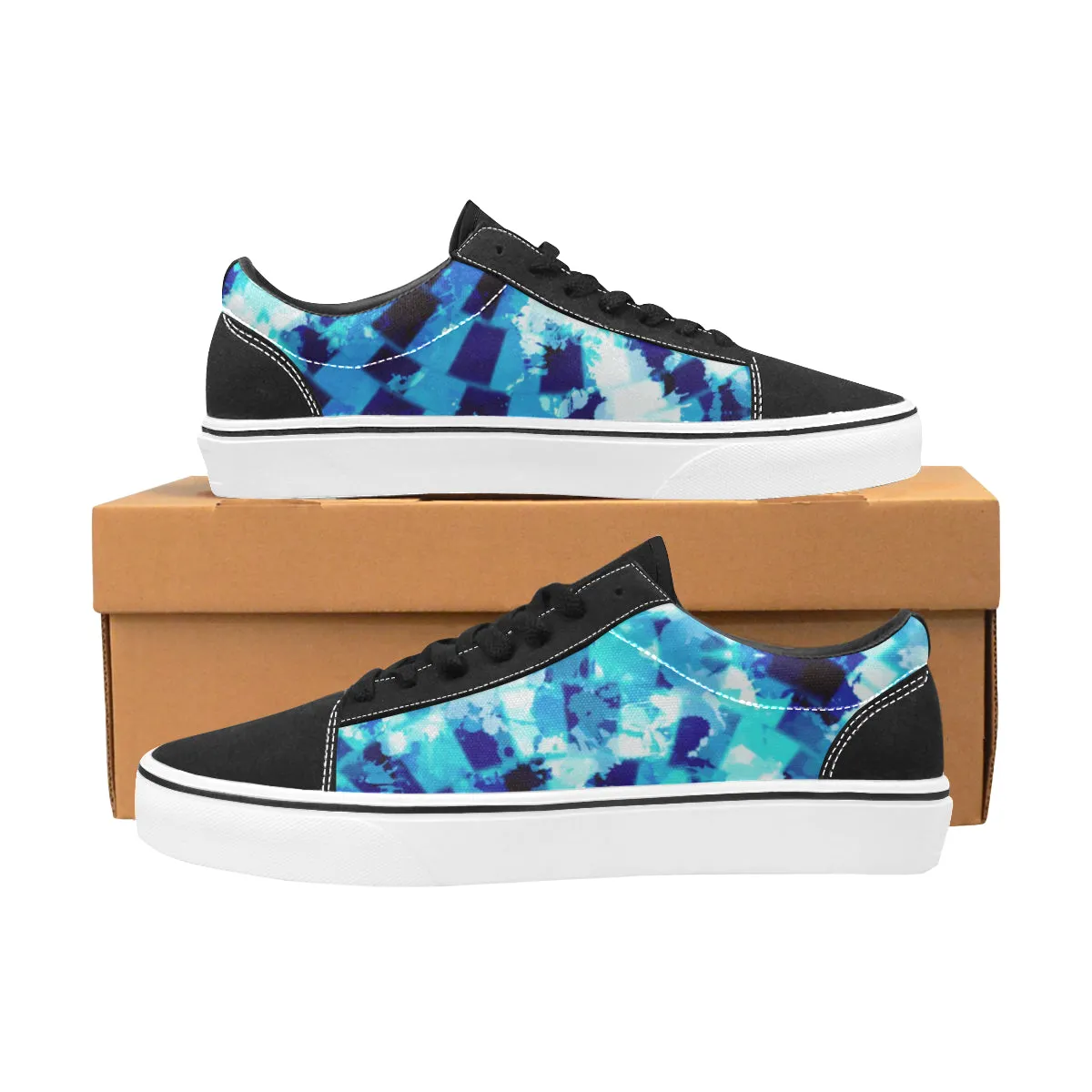 Blue Acid Wash Tie-Dye Men's Low Top Skateboarding Shoes