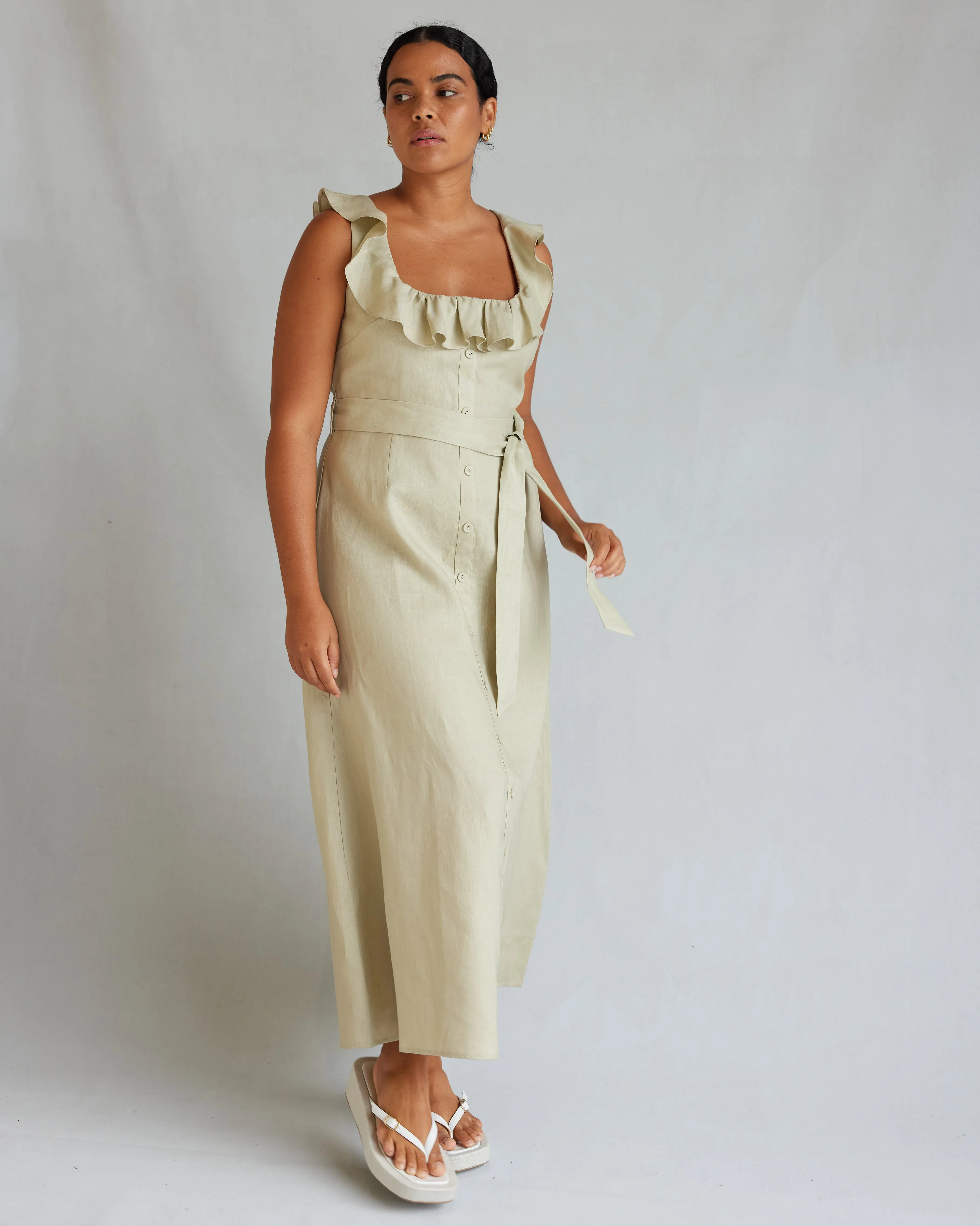 Bohdi Linen Midi Dress - Sage