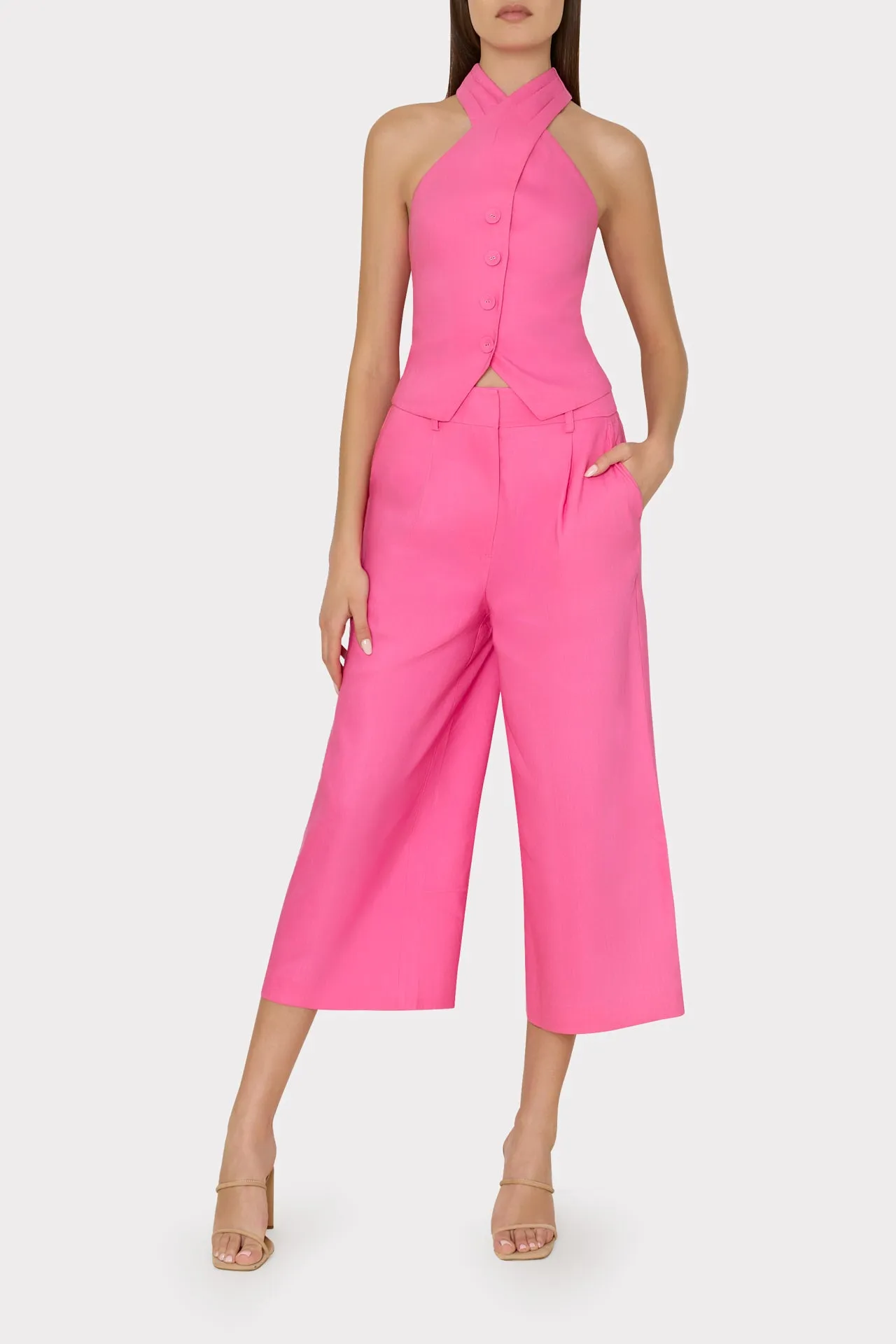 Cropped Solid Linen Pants