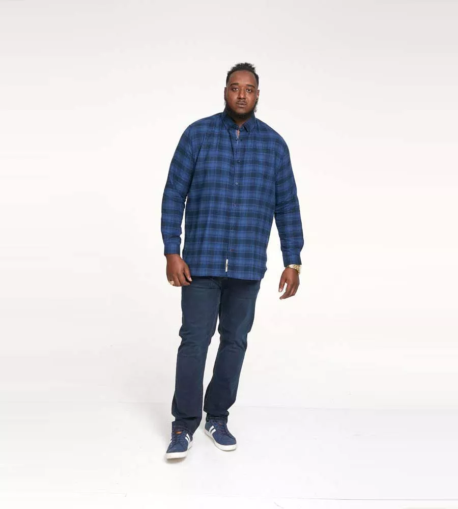 D555 Big Mens Blue Flannel Check Shirt With Long Sleeves (BRUCE)