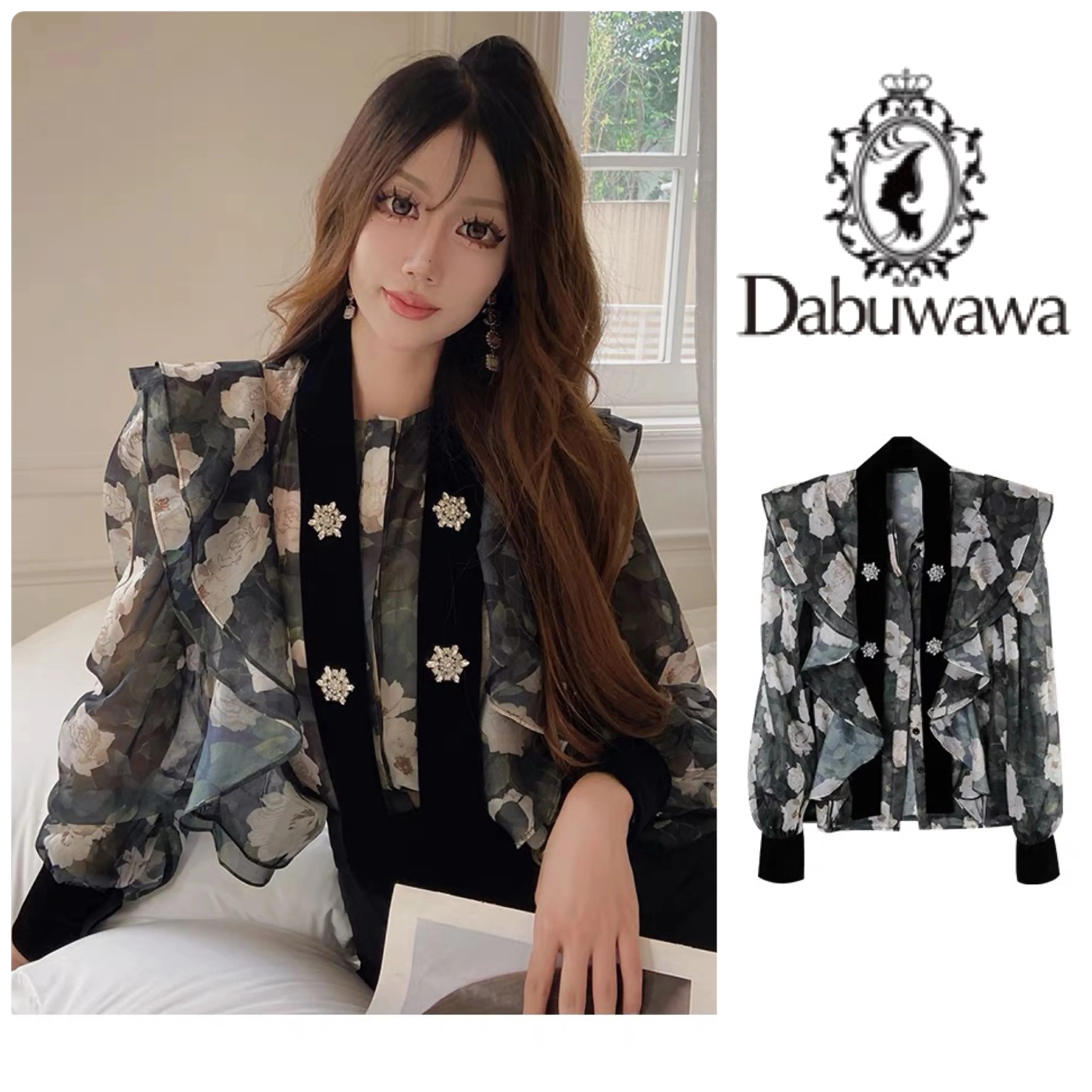 Dabuwawa  |Flower Patterns Long Sleeves Party Style Office Style