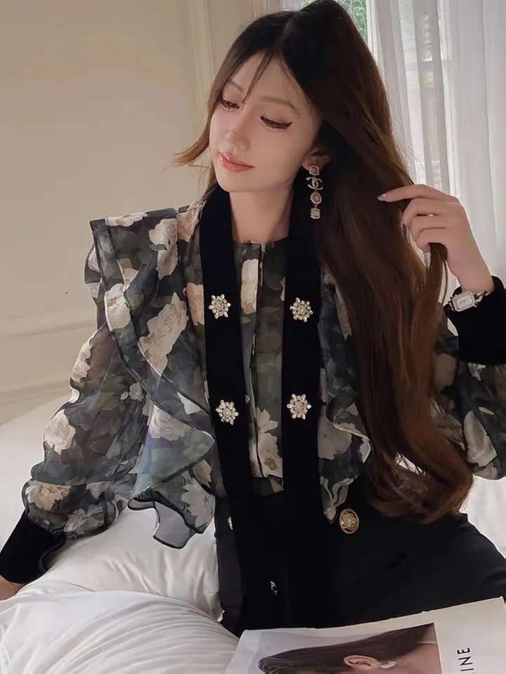 Dabuwawa  |Flower Patterns Long Sleeves Party Style Office Style