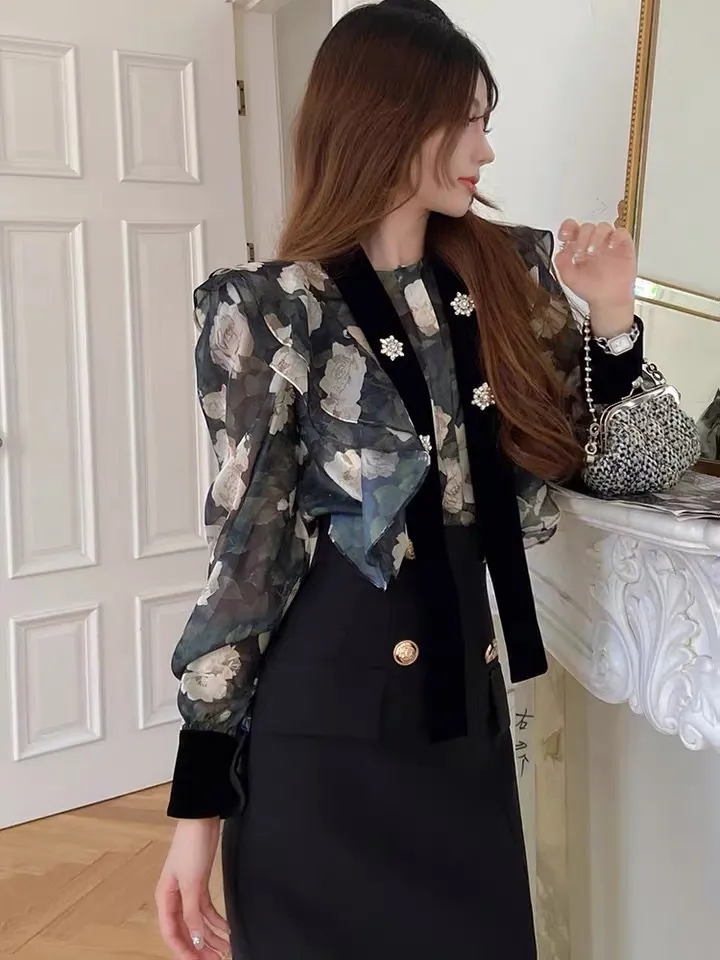 Dabuwawa  |Flower Patterns Long Sleeves Party Style Office Style