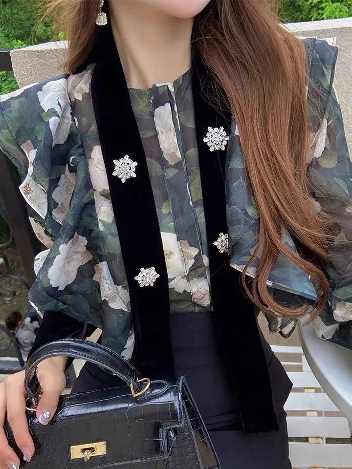 Dabuwawa  |Flower Patterns Long Sleeves Party Style Office Style