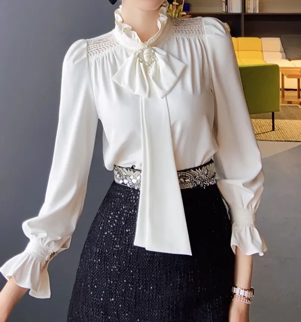 Dabuwawa  |Long Sleeves Lace Shirts & Blouses