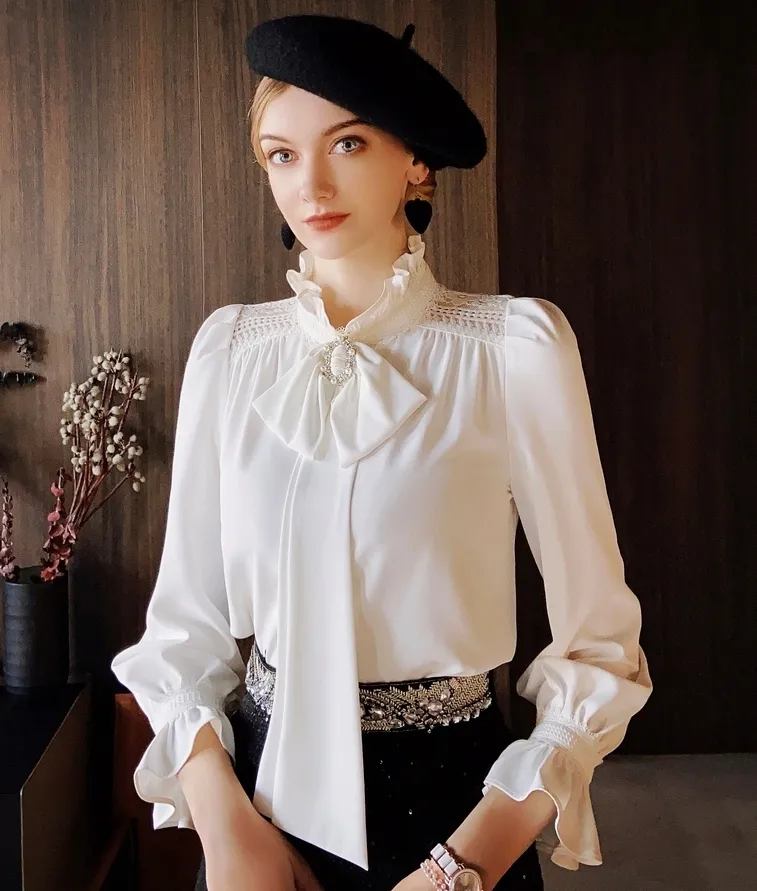 Dabuwawa  |Long Sleeves Lace Shirts & Blouses