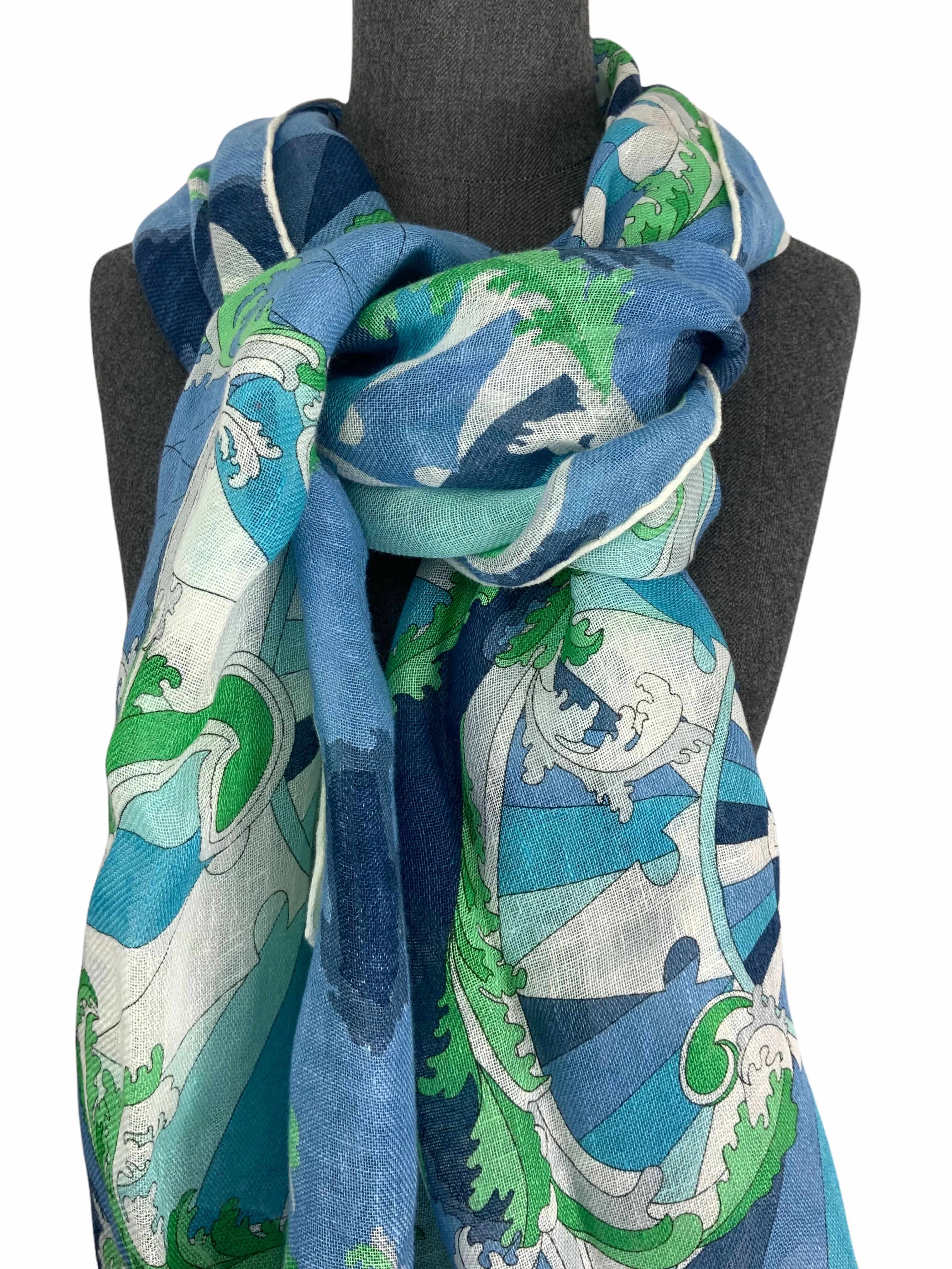 Emilio Pucci Abstract Printed Linen Shawl Scarf NEW