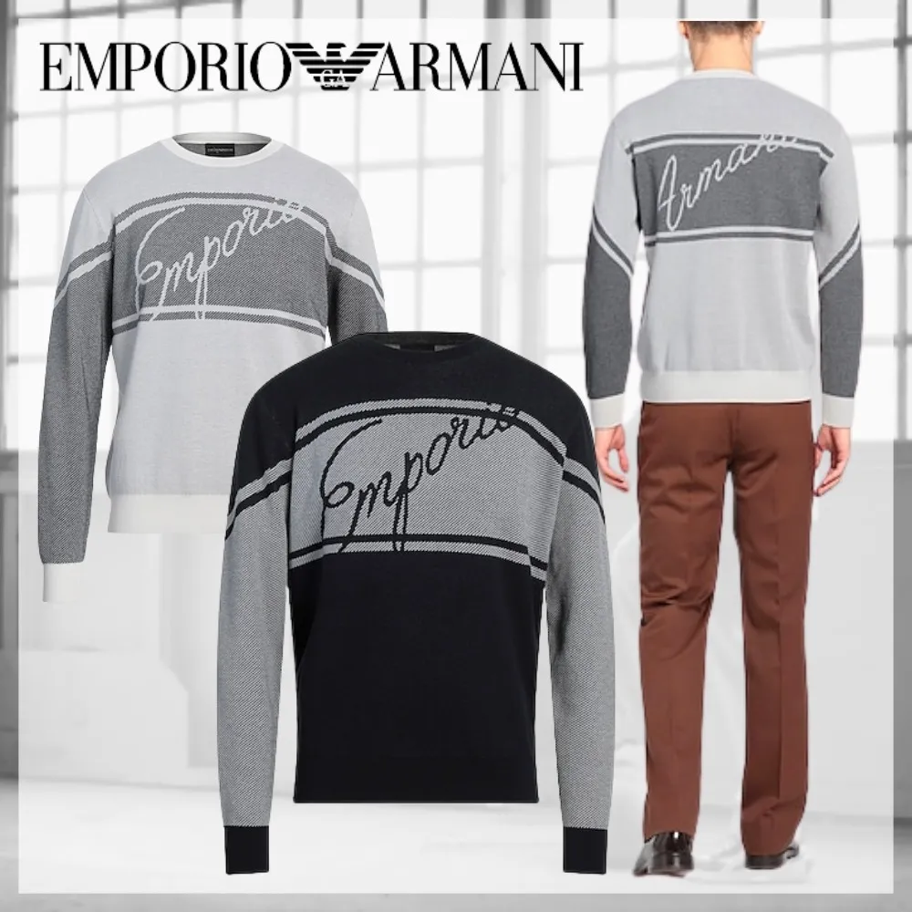 EMPORIO ARMANI  |Crew Neck Pullovers Unisex Street Style Long Sleeves Plain