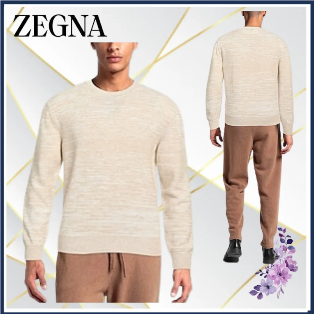 Ermenegildo Zegna  |Crew Neck Pullovers Bi-color Long Sleeves Oversized Luxury