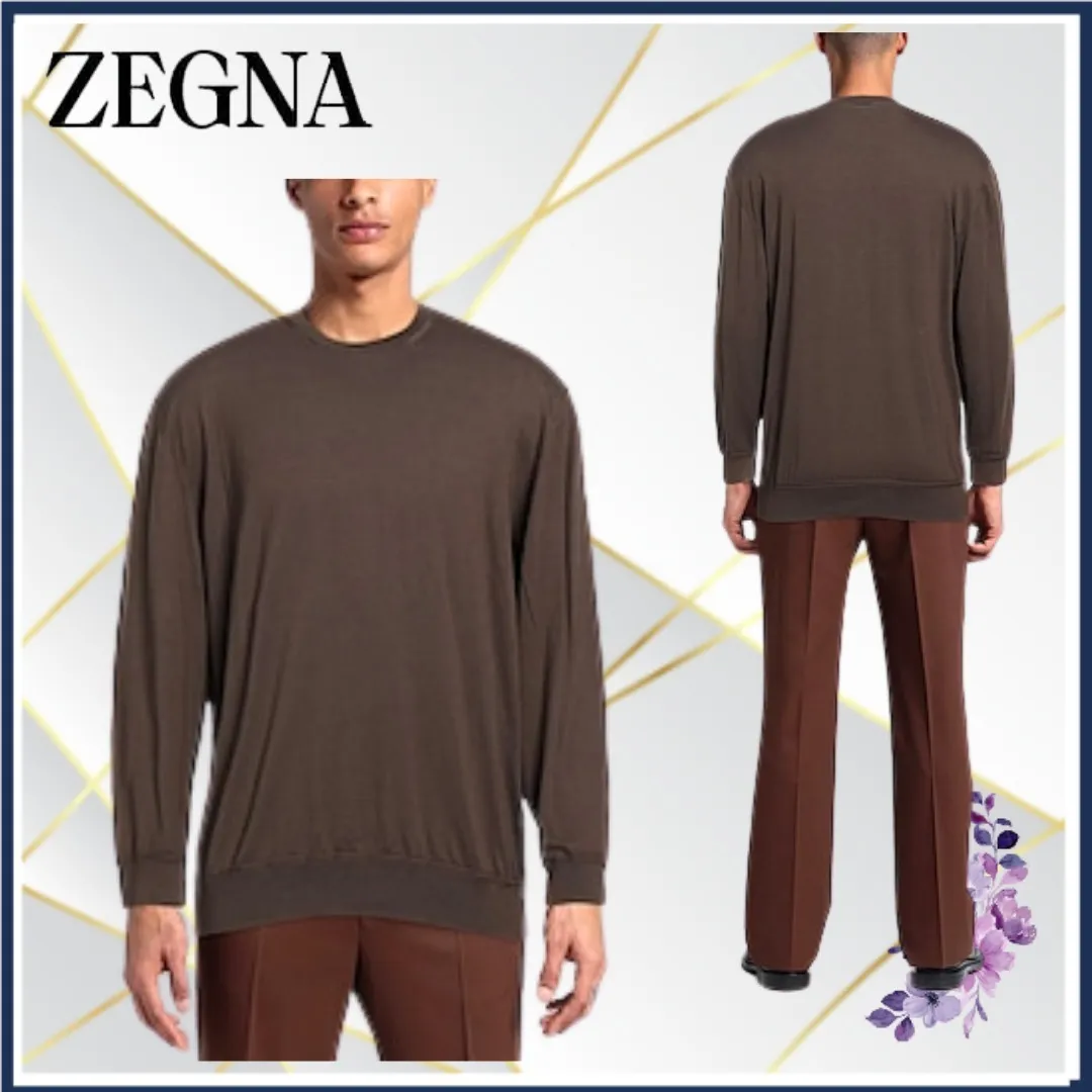 Ermenegildo Zegna  |Crew Neck Pullovers Long Sleeves Plain Cotton Oversized