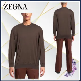 Ermenegildo Zegna  |Crew Neck Pullovers Long Sleeves Plain Cotton Oversized