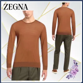 Ermenegildo Zegna  |Crew Neck Pullovers Wool Long Sleeves Plain Oversized Luxury