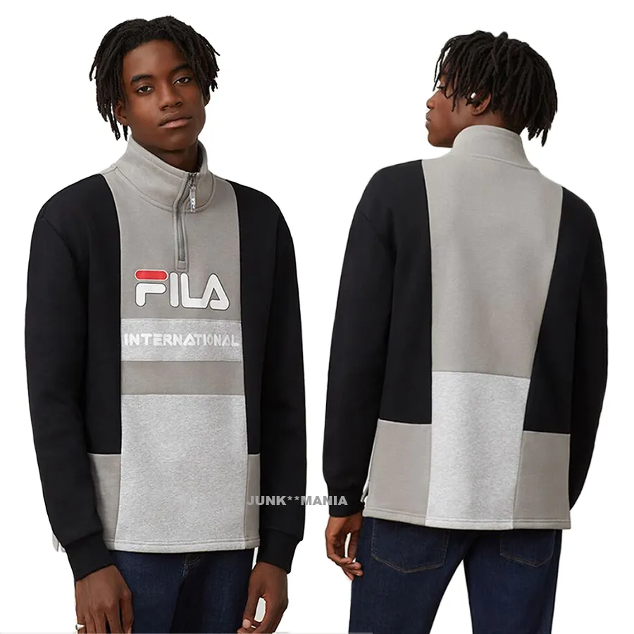 FILA  |Street Style Bi-color Long Sleeves Logo Sweatshirts