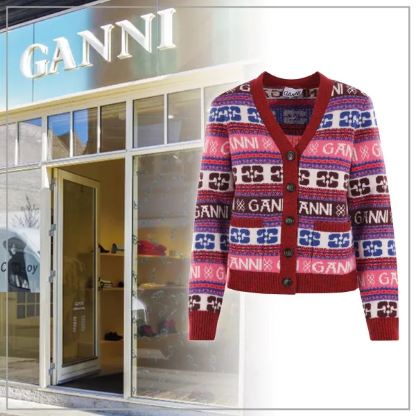 Ganni  |Wool Long Sleeves Logo Cardigans