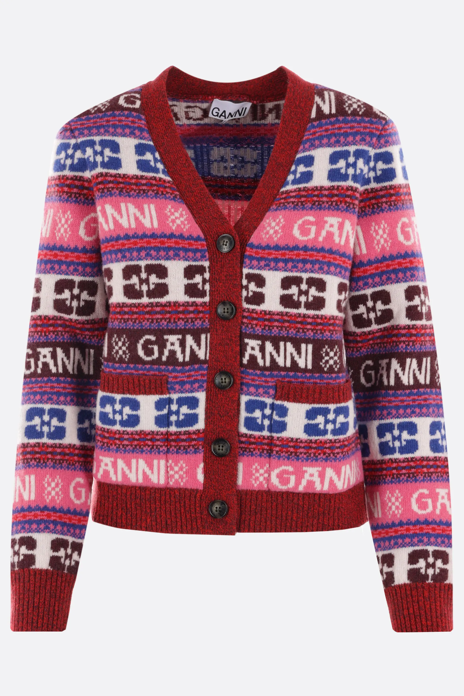 Ganni  |Wool Long Sleeves Logo Cardigans