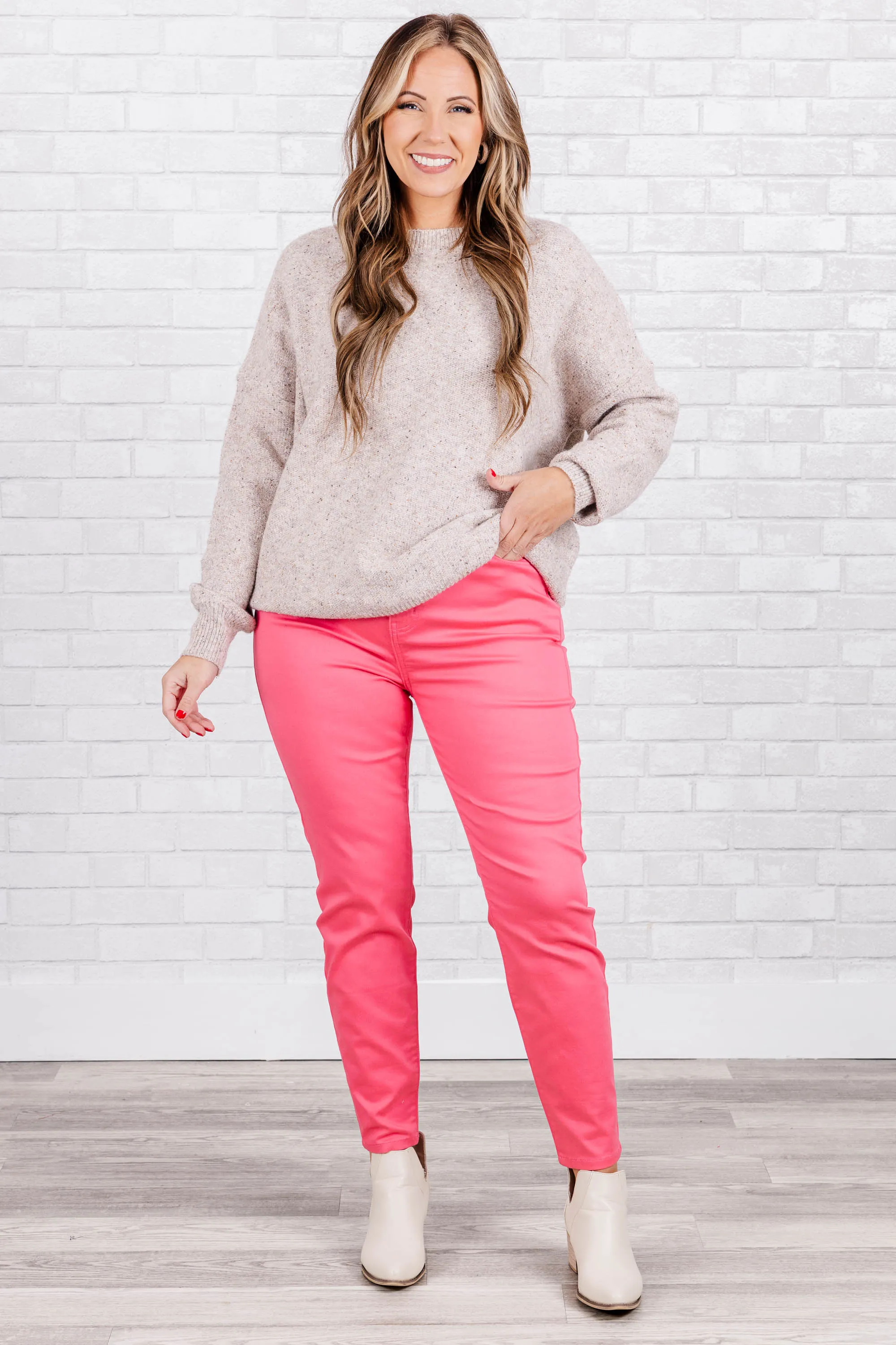 I'm That Girl Jeans, Cream Fuchsia