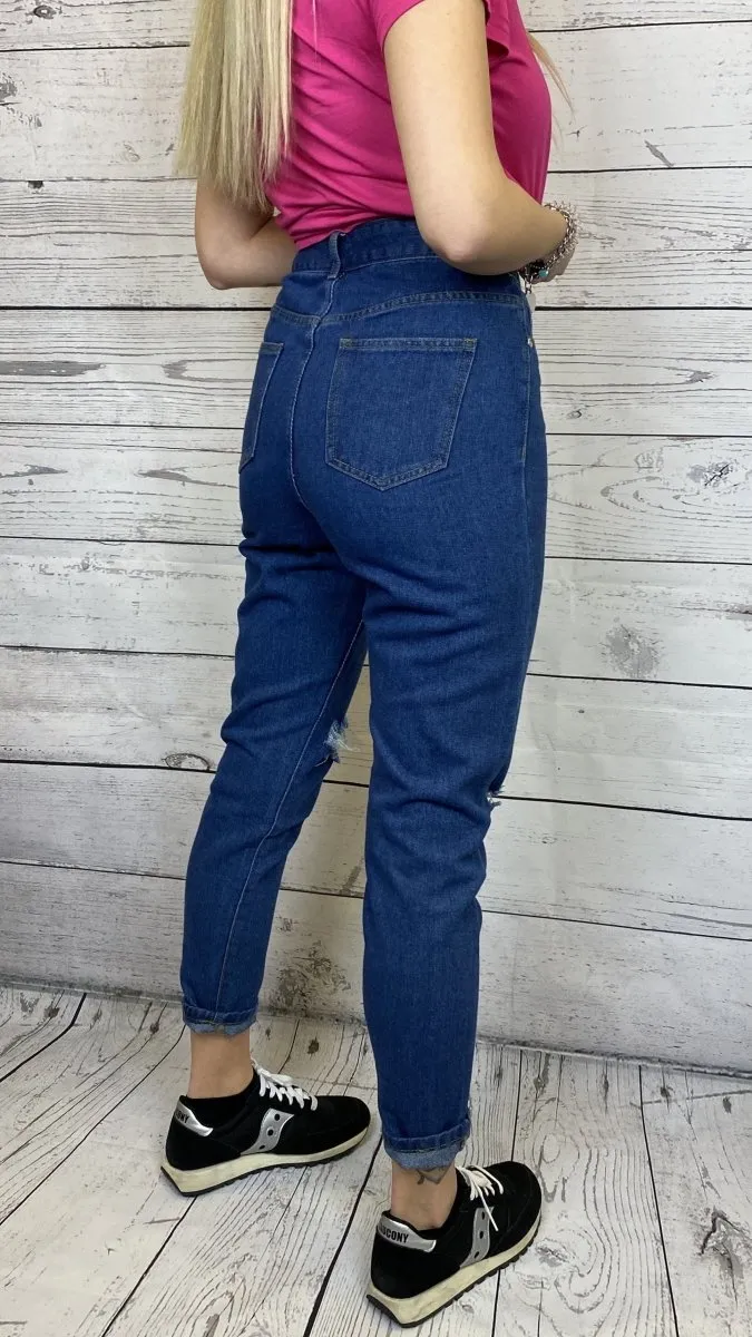 Jeans a vita alta effetto consumato