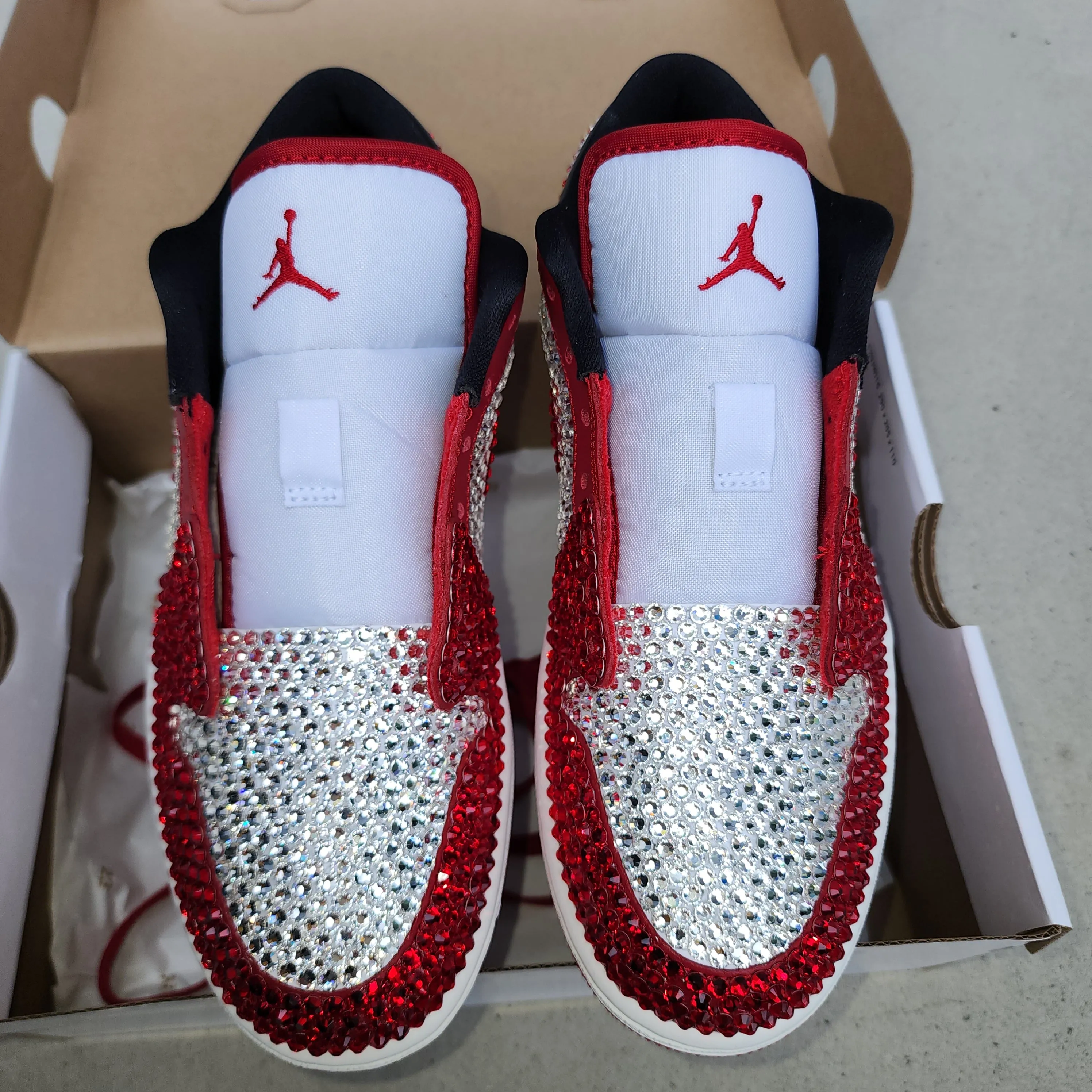 Jordan Women Low (White/Red/Black) With Full Bling