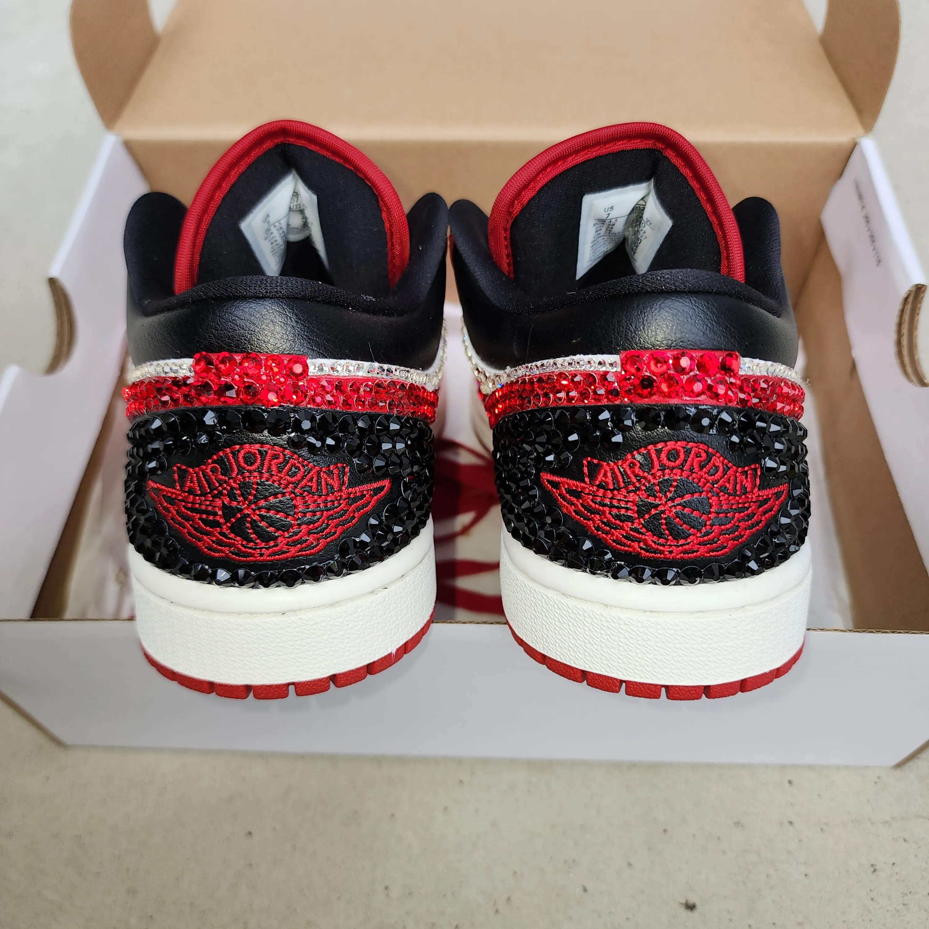 Jordan Women Low (White/Red/Black) With Full Bling