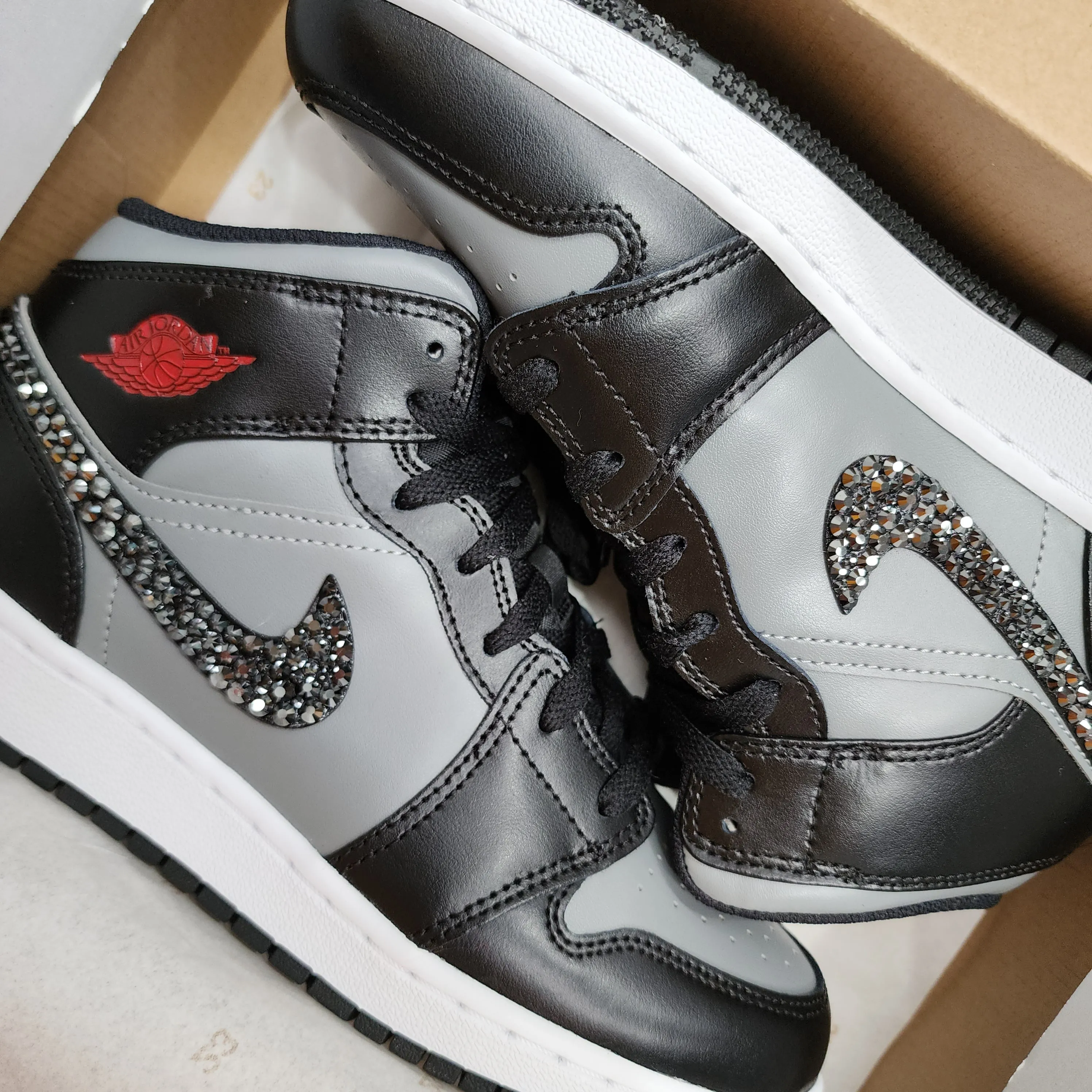 Jordan Women Mid (Black/Grey) With Inner and Outer Charcoal Crystals