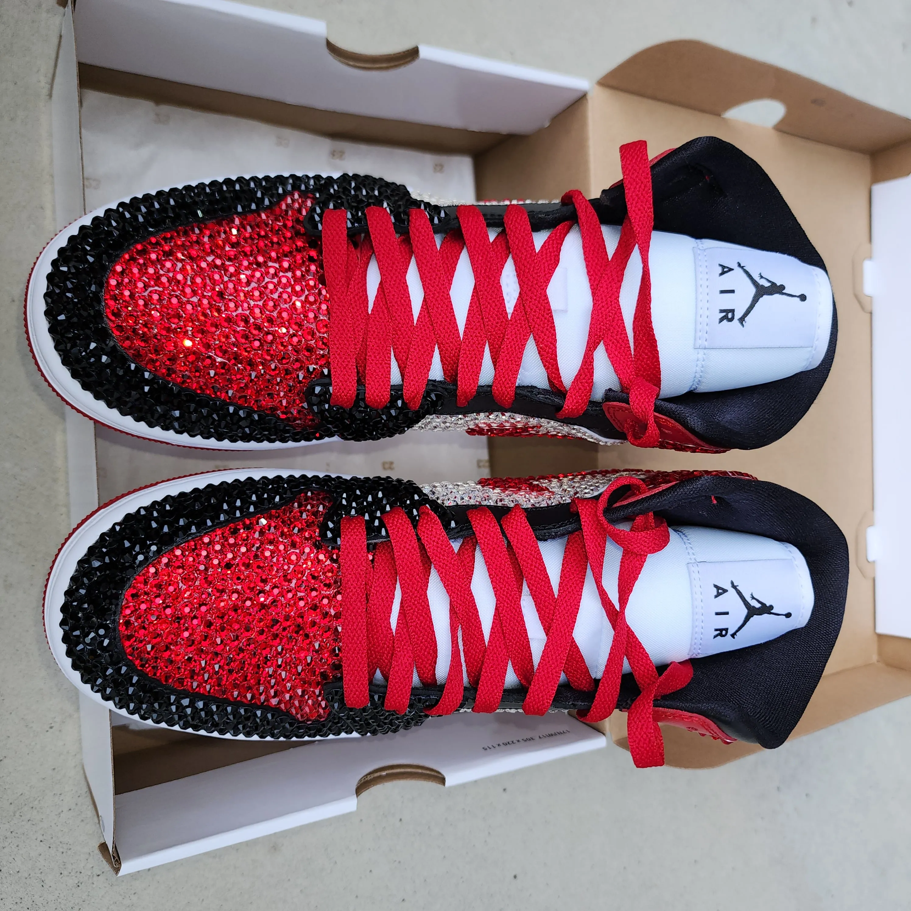 Jordan Women Mid (White/Red/Black) With Full Bling