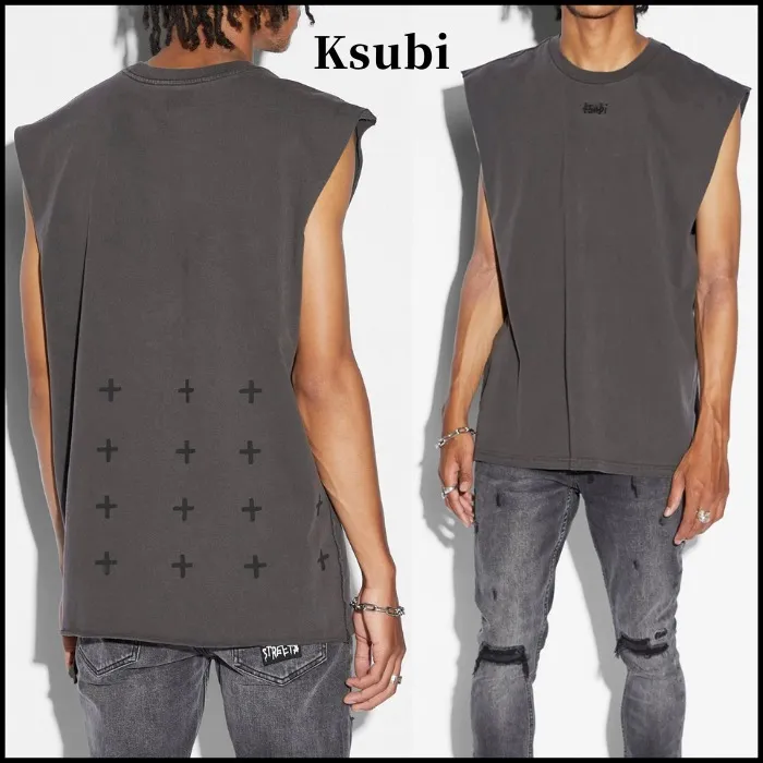 KSUBI  |Crew Neck Pullovers Sleeveless Street Style Plain Cotton