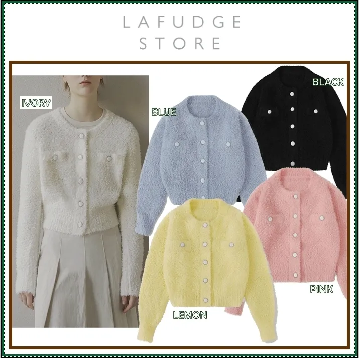 LAFUDGE STORE  |Street Style Long Sleeves Plain Logo Cardigans