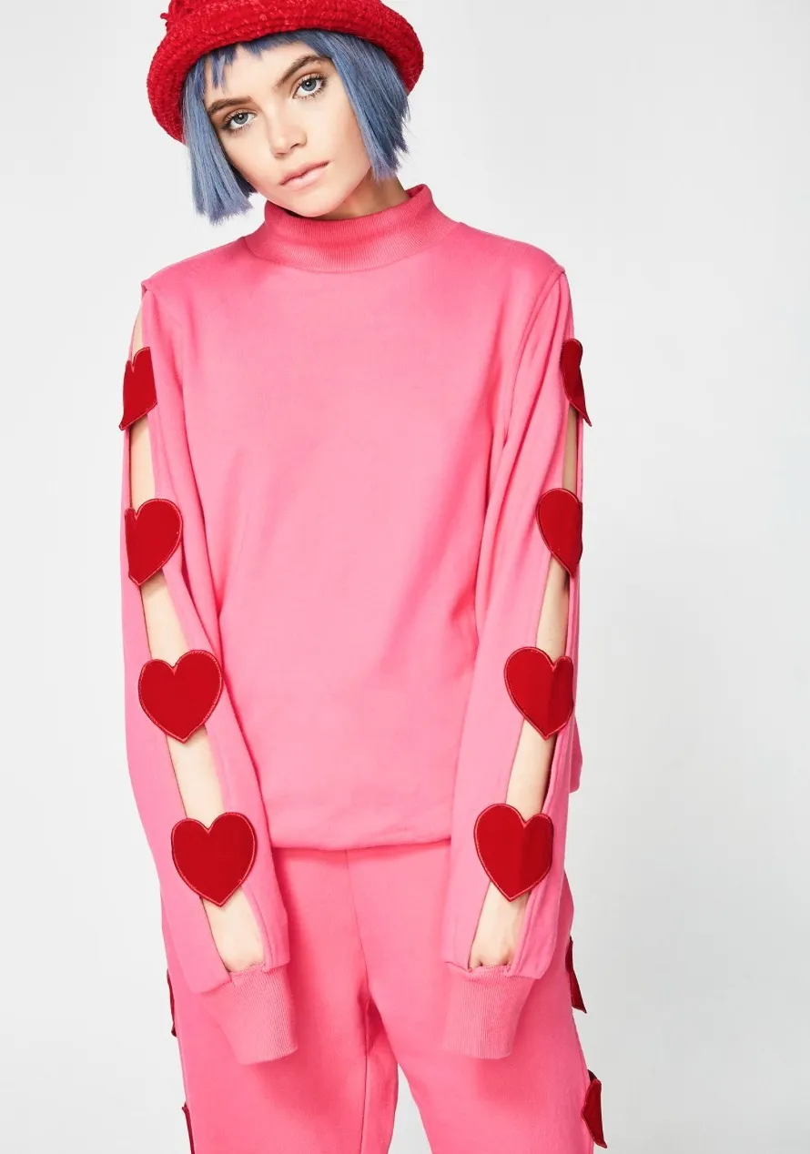 LAZY OAF  |Heart Street Style U-Neck Long Sleeves Cotton Medium