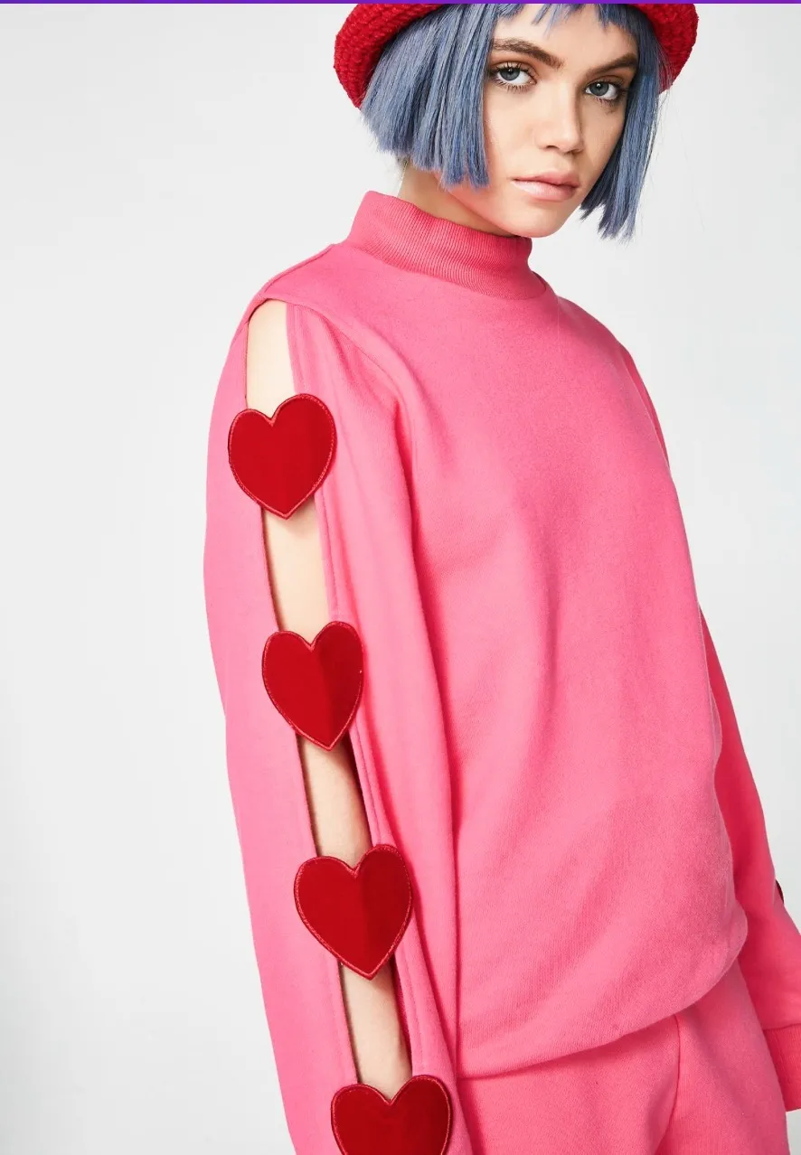 LAZY OAF  |Heart Street Style U-Neck Long Sleeves Cotton Medium