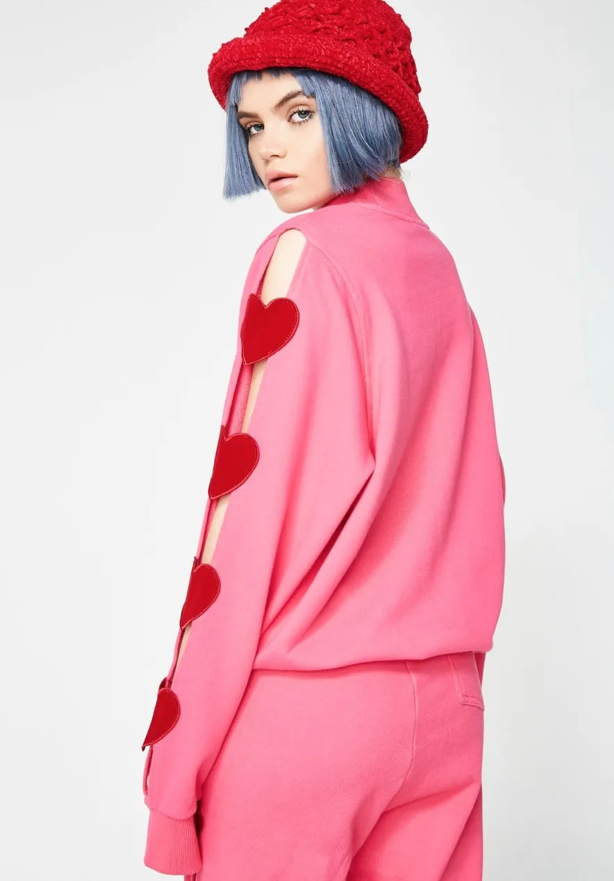 LAZY OAF  |Heart Street Style U-Neck Long Sleeves Cotton Medium