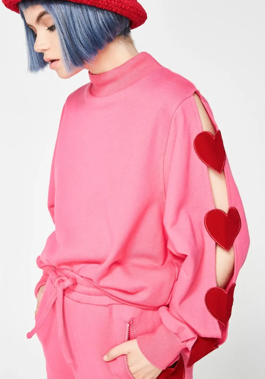 LAZY OAF  |Heart Street Style U-Neck Long Sleeves Cotton Medium