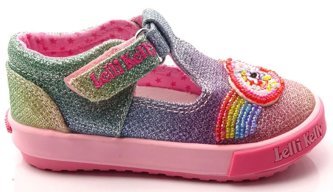 Lelli Kelly LK 9019 Rainbow Sparkle Multi Glitter Baby Dolly T-Bar Shoes