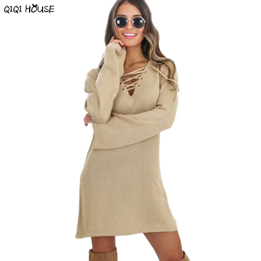 Long Sweater Women Autumn Long Sleeve Loose Cross Bandage Hollow Out Women Blouse Pullovers Top Ropa Mujer#C106 SM6