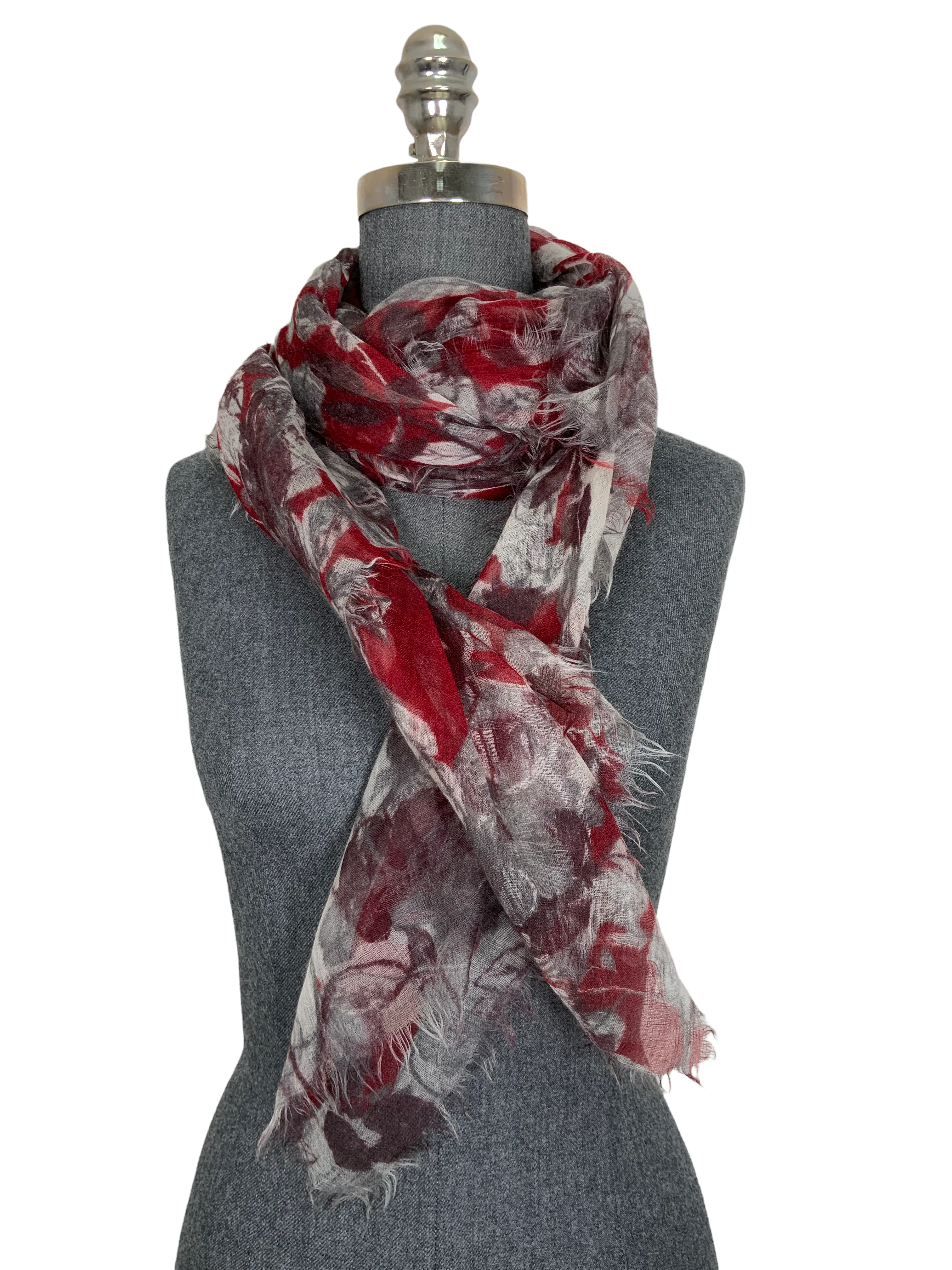 Loro Piana Floral Cashmere Fringe Trim Oblong Scarf