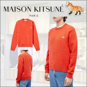 MAISON KITSUNE  |Crew Neck Pullovers Unisex Wool Long Sleeves Plain