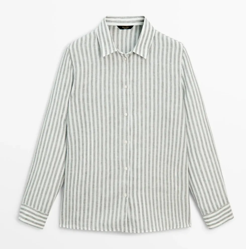 Massimo Dutti  |Stripes Casual Style Linen Long Sleeves Elegant Style