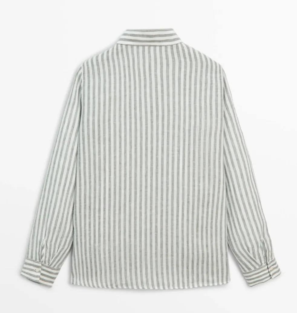 Massimo Dutti  |Stripes Casual Style Linen Long Sleeves Elegant Style