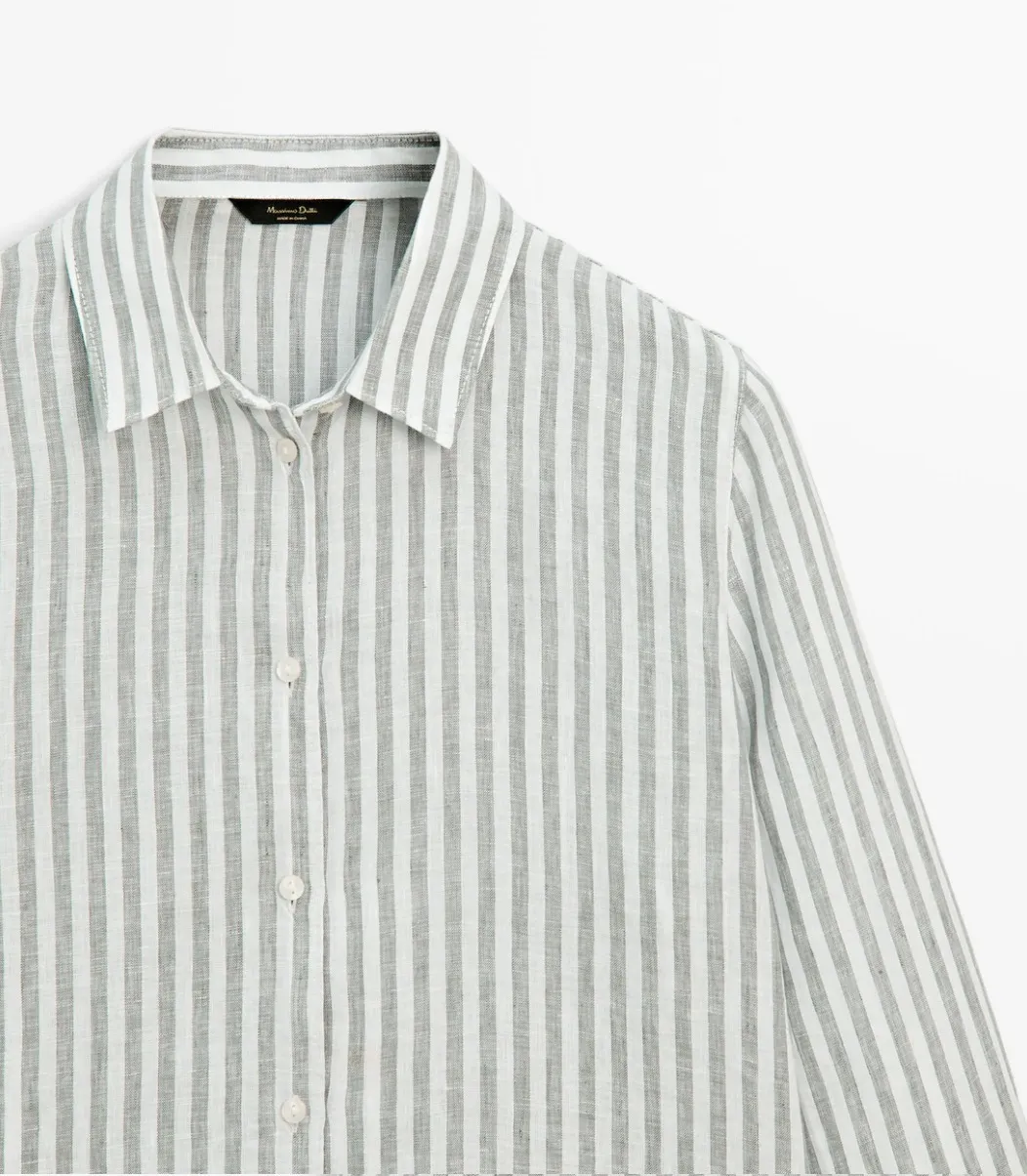 Massimo Dutti  |Stripes Casual Style Linen Long Sleeves Elegant Style