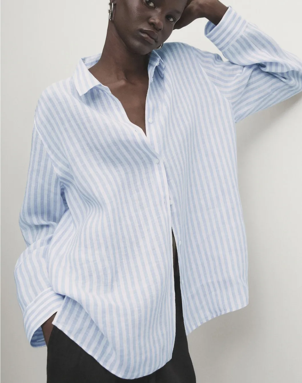 Massimo Dutti  |Stripes Casual Style Linen Long Sleeves Elegant Style