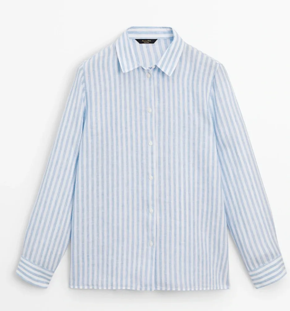 Massimo Dutti  |Stripes Casual Style Linen Long Sleeves Elegant Style