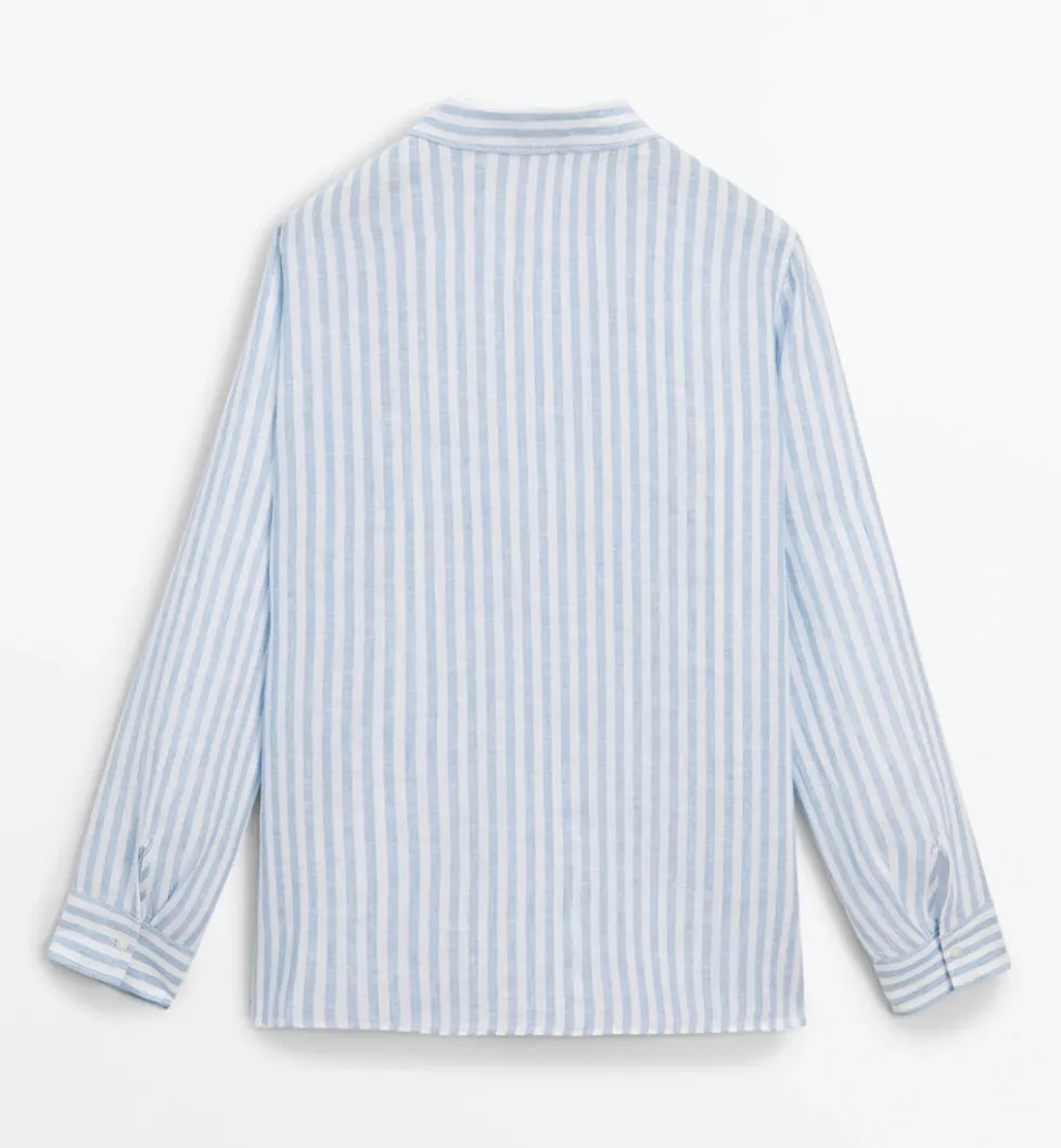 Massimo Dutti  |Stripes Casual Style Linen Long Sleeves Elegant Style