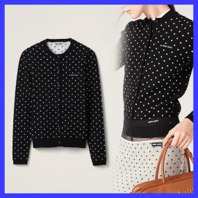 MiuMiu  |Dots Long Sleeves Logo Cardigans